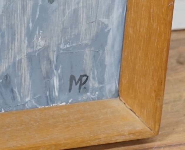 Marion Patrick (b.1940), oil on board, 'Girl', initialled with artist's label verso, 81 x 46cm and another by the same hand, Head of a child, initialled, 42 x 30cm